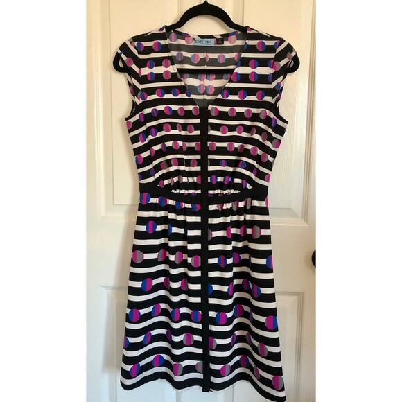 Cynthia Rowley Cap Sleeve Retro Futuristic Striped Button Down Dress - Size 2 - Picture 2 of 9